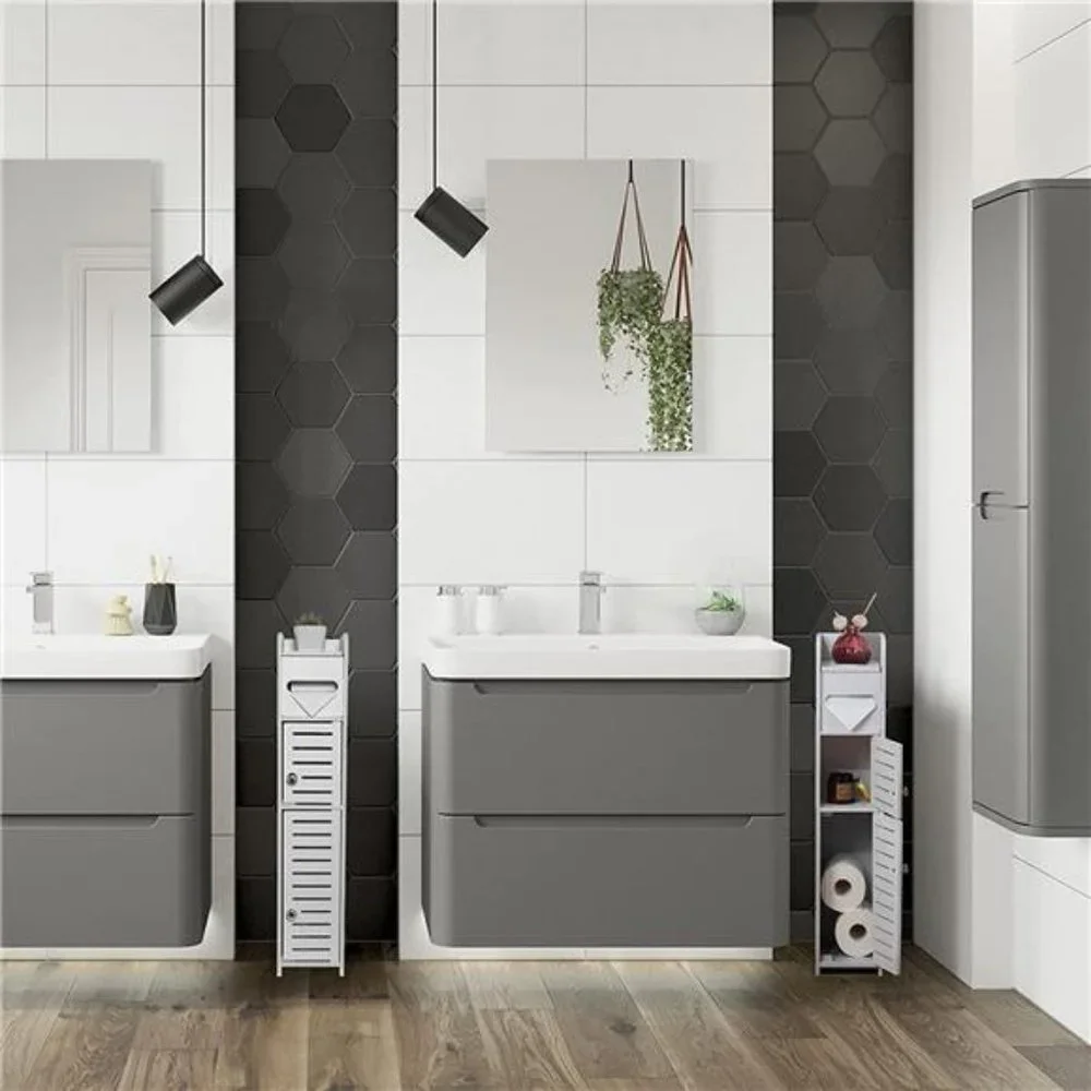 Small Bathroom Storage Cabinet with 2 Doors & Shelves for Small (White)